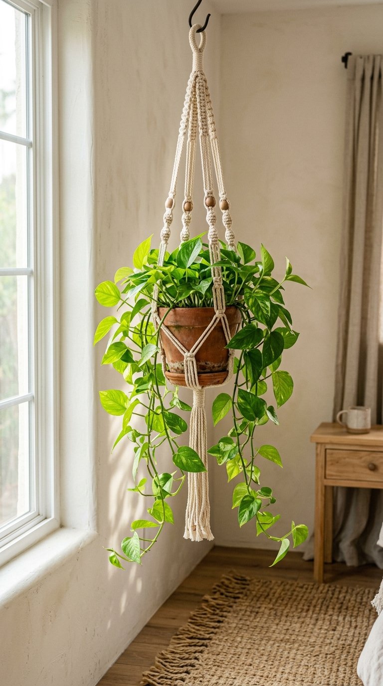 Add a Macrame Plant Hanger with a Trailing Plant