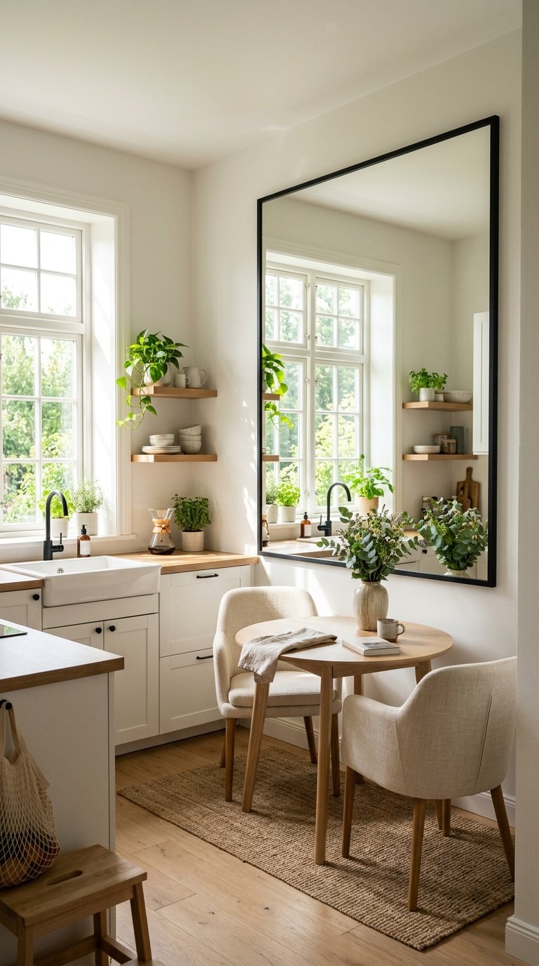 Add a Mirrored Panel to Expand a Small Kitchen