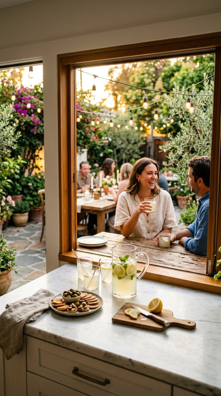 Add a Pass-Through Window or Bar Shelf Between Kitchen and Outdoor Space
