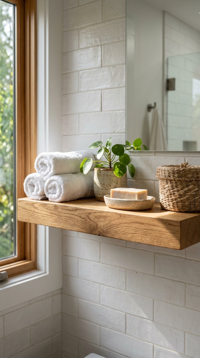 Add a Wooden or Rattan Shelf for Open Storage