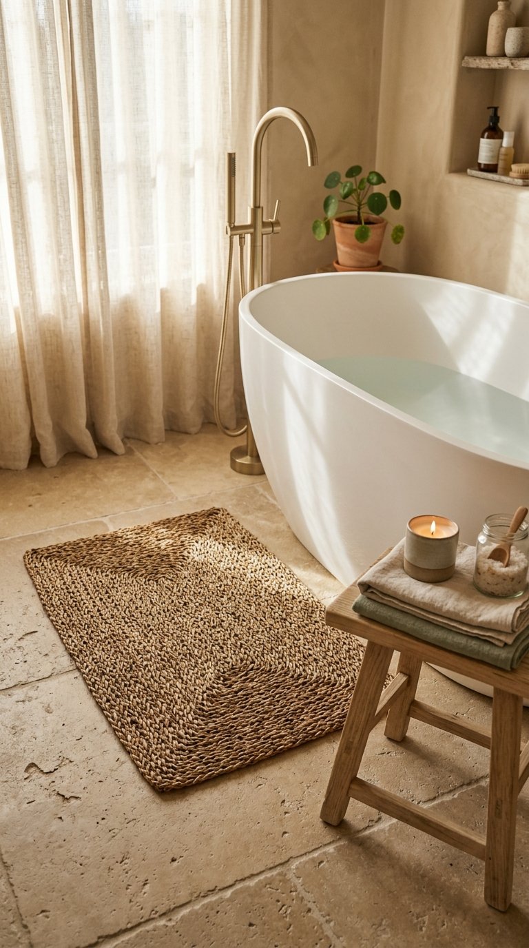 Add a Woven Rattan or Seagrass Bath Mat
