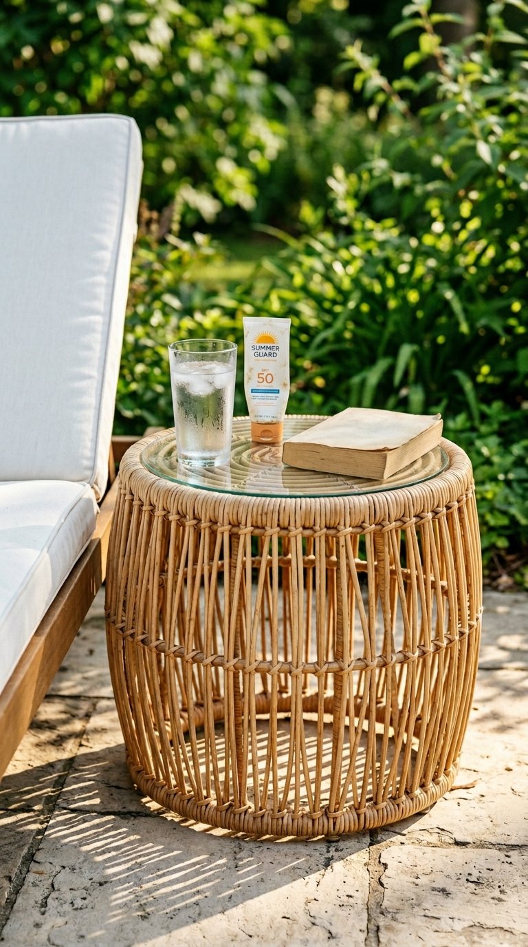 Add a Woven Seagrass or Rattan Side Table to the Patio