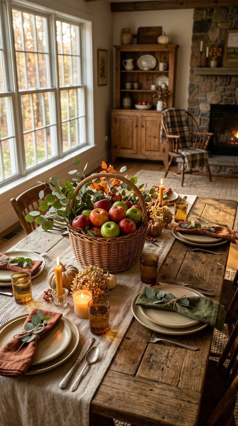 Apples and Eucalyptus in a Harvest Basket