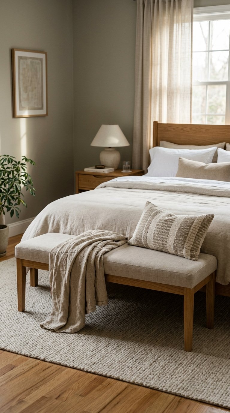 Bench Styled with Throw and Decorative Pillow