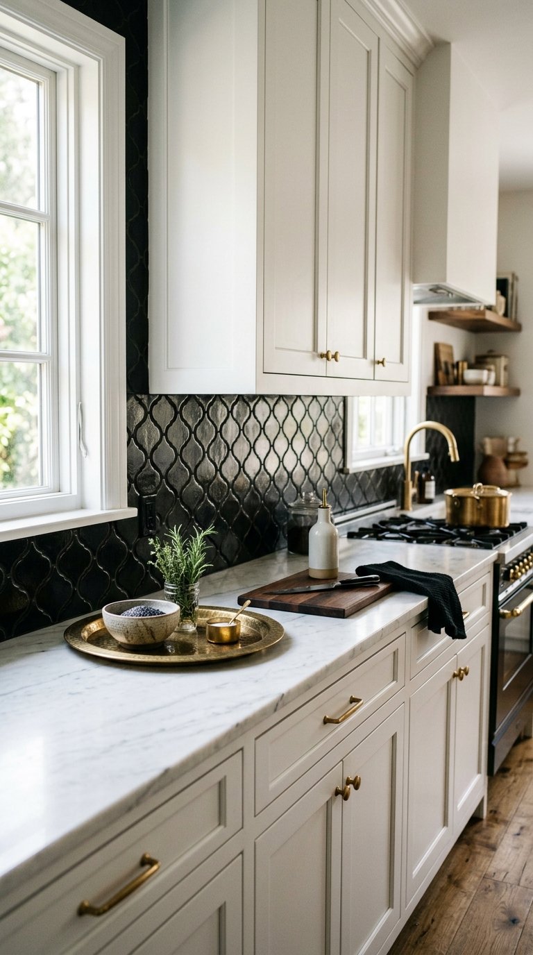 Black Arabesque Tile for a Moroccan-Inspired Kitchen