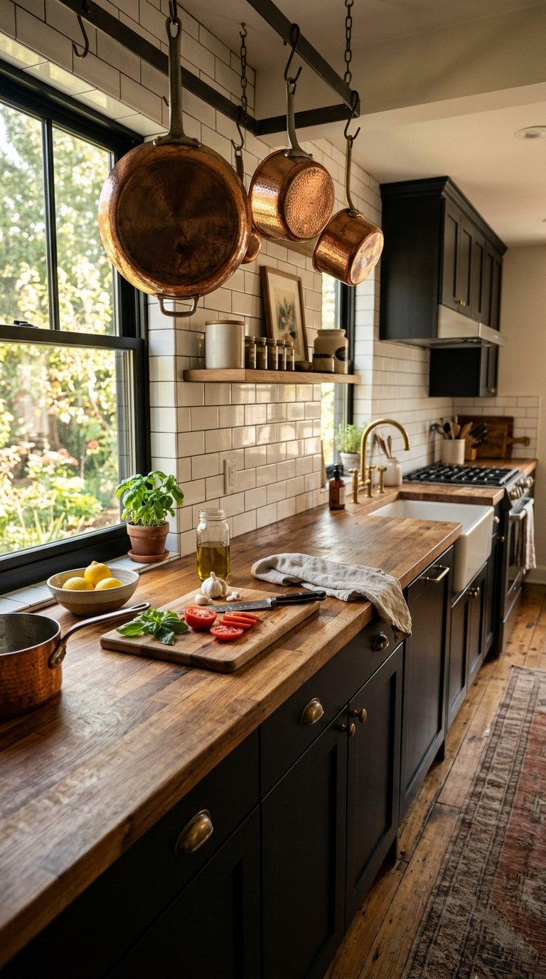 Black Cabinets With Butcher Block Countertops