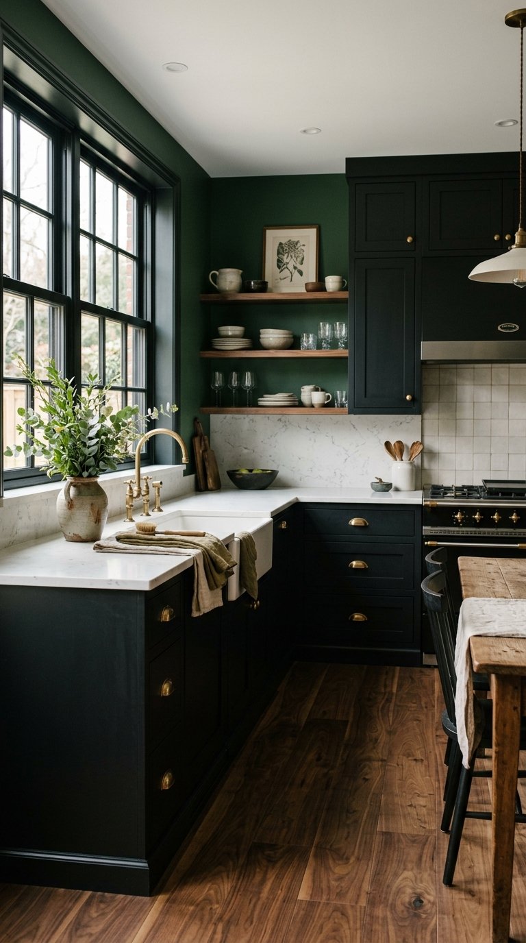 Black Cabinets With Colored Walls