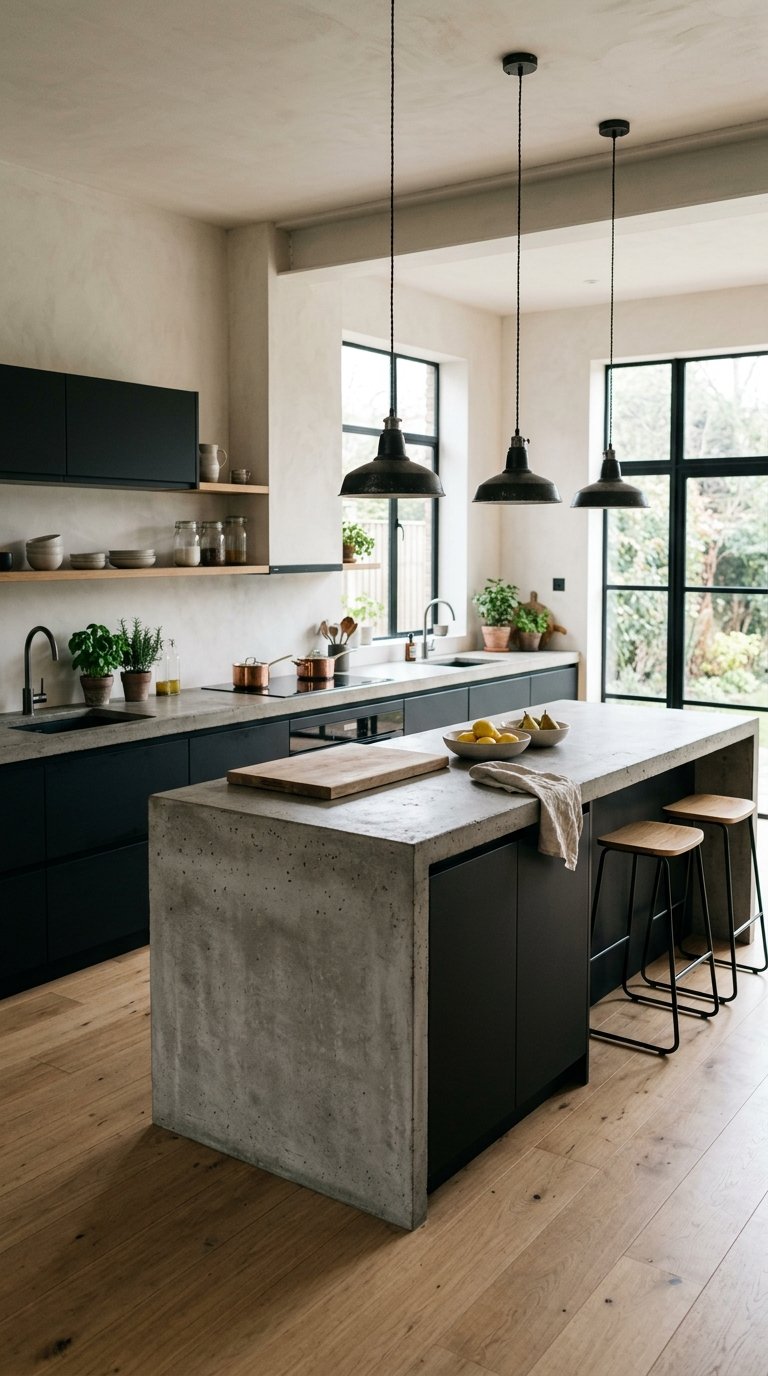 Black Cabinets With Concrete Countertops
