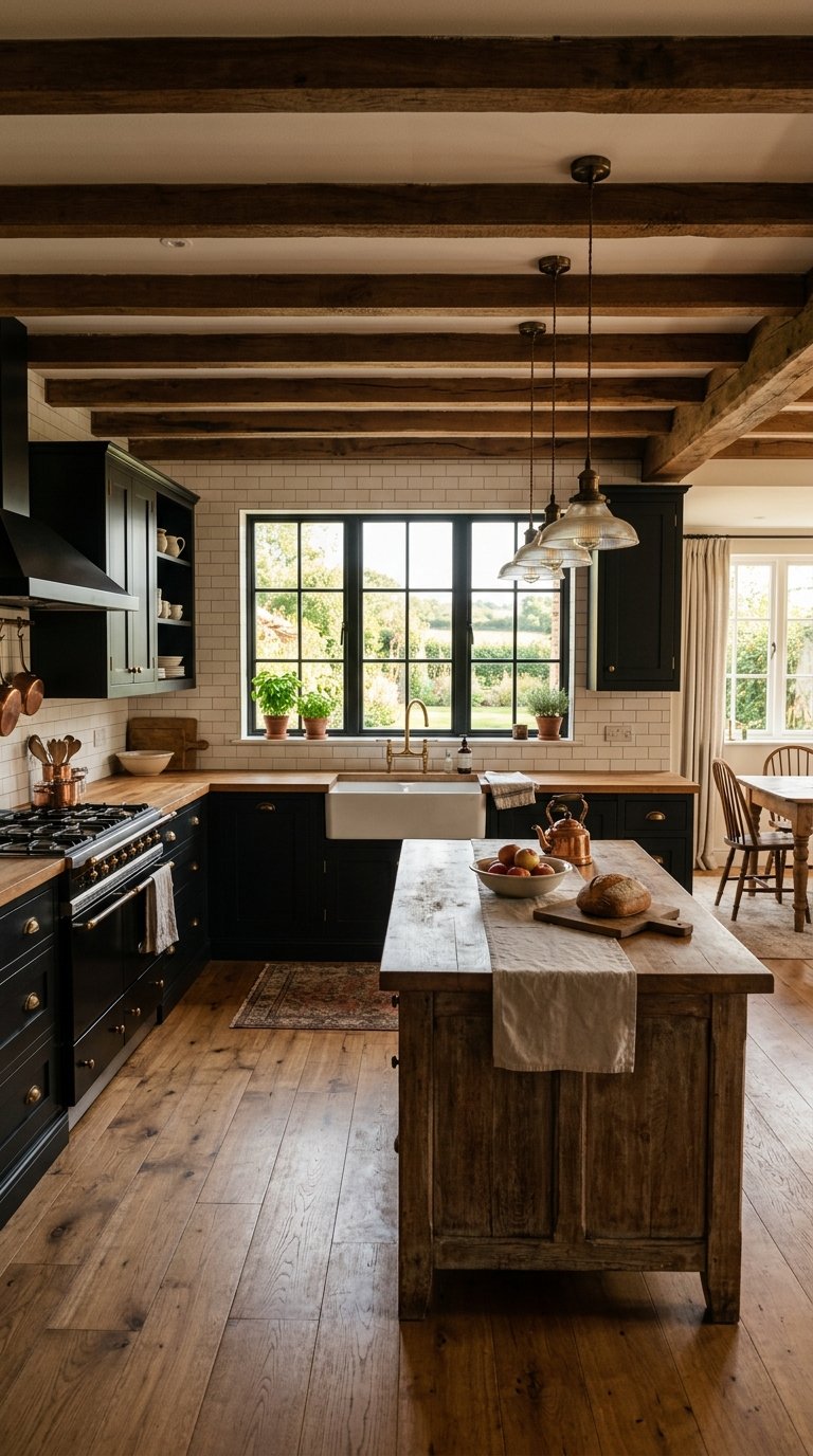 Black Cabinets in a Farmhouse Kitchen