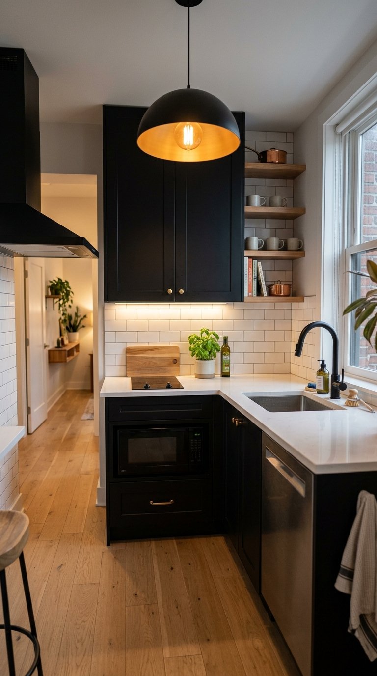 Black Cabinets in a Small Kitchen