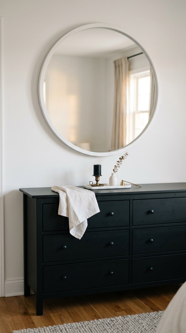 Black Dresser With White Mirror Above