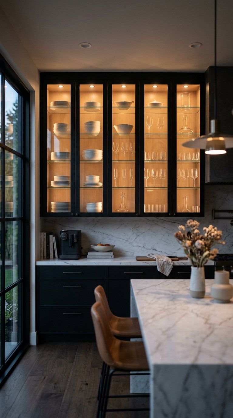 Black Glass-Front Cabinets