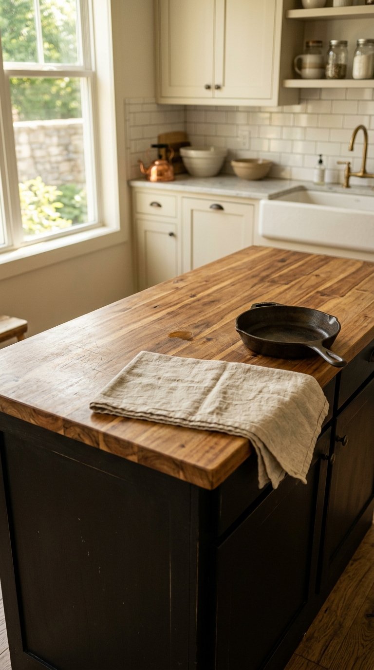 Black Island With Butcher Block Countertop