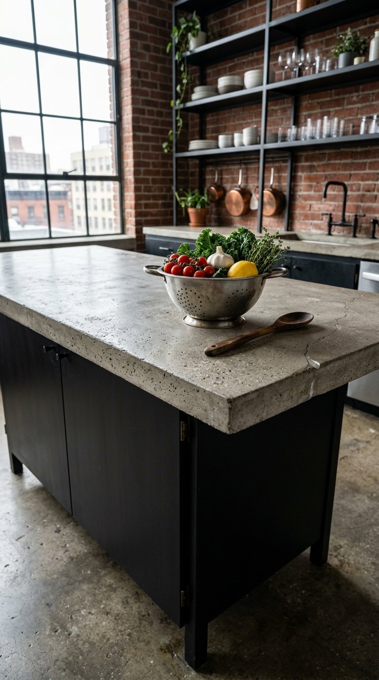 Black Island With Concrete Countertop