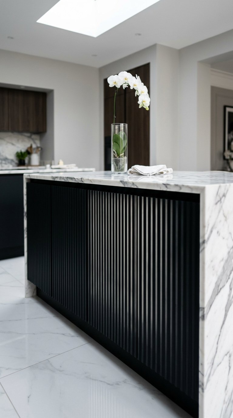 Black Island With Fluted Cabinet Doors