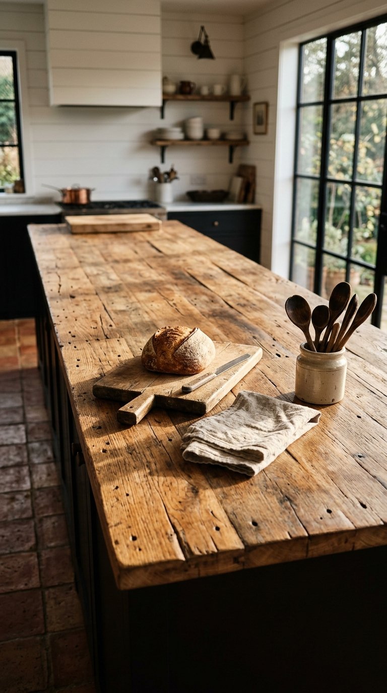 Black Island With Reclaimed Wood Countertop