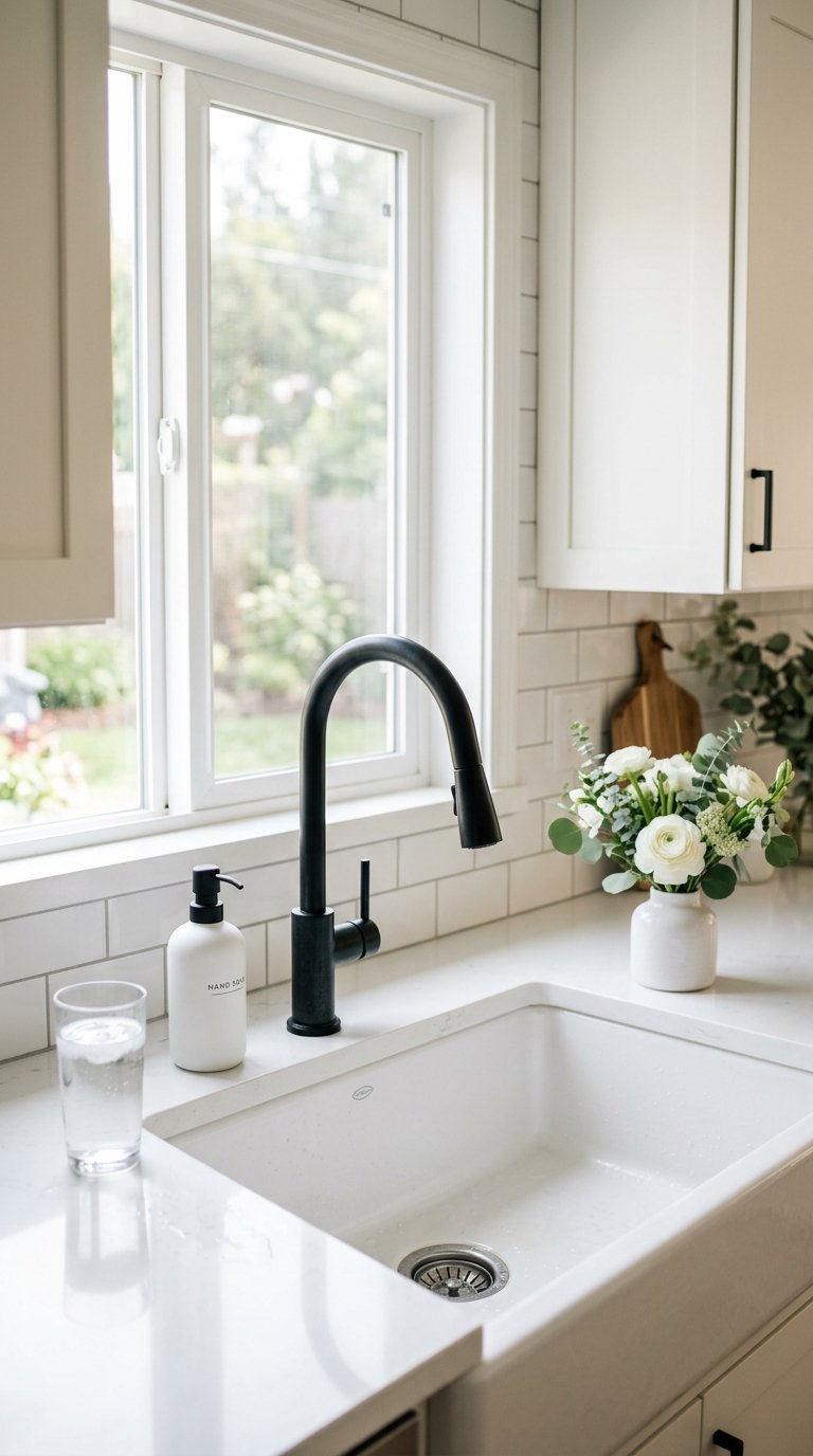 Black Kitchen Faucet as a Contrast Anchor