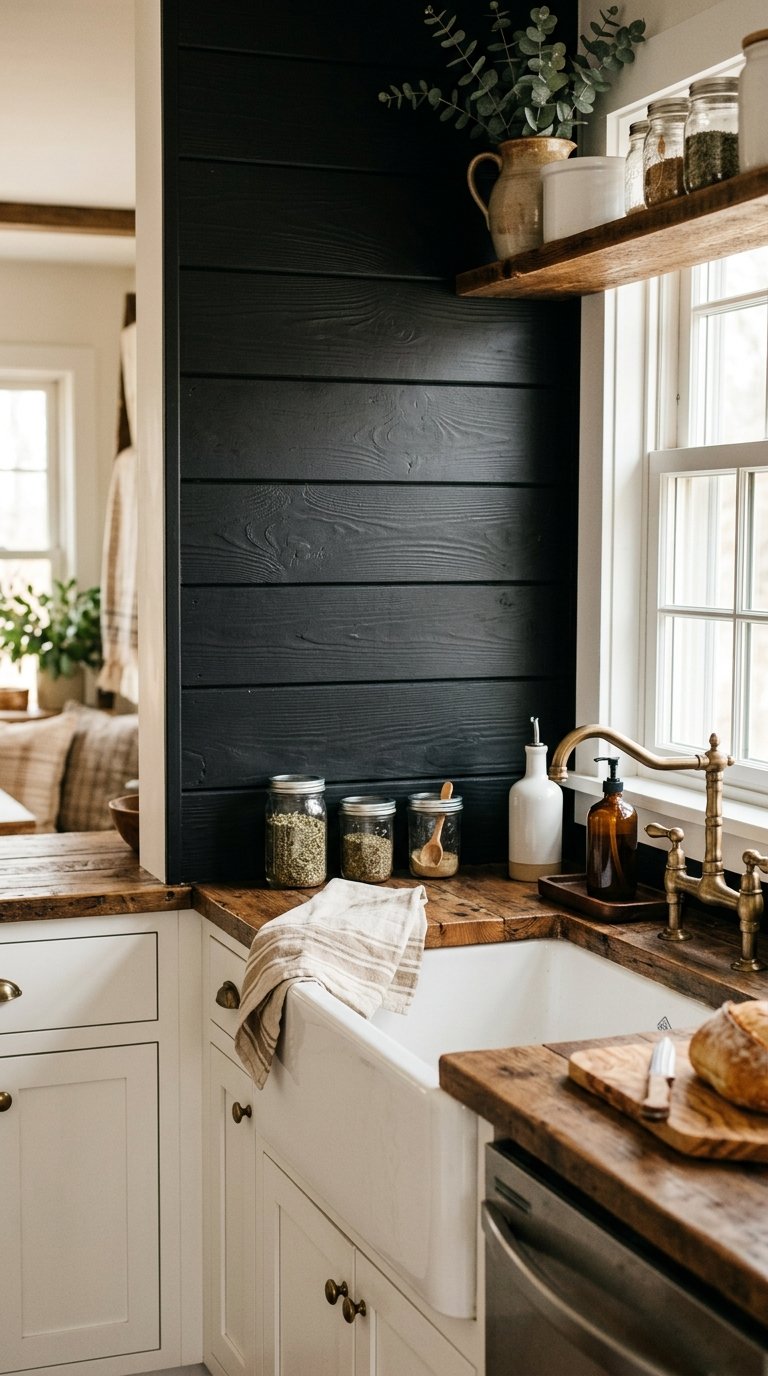 Black Shiplap Backsplash for a Farmhouse Kitchen