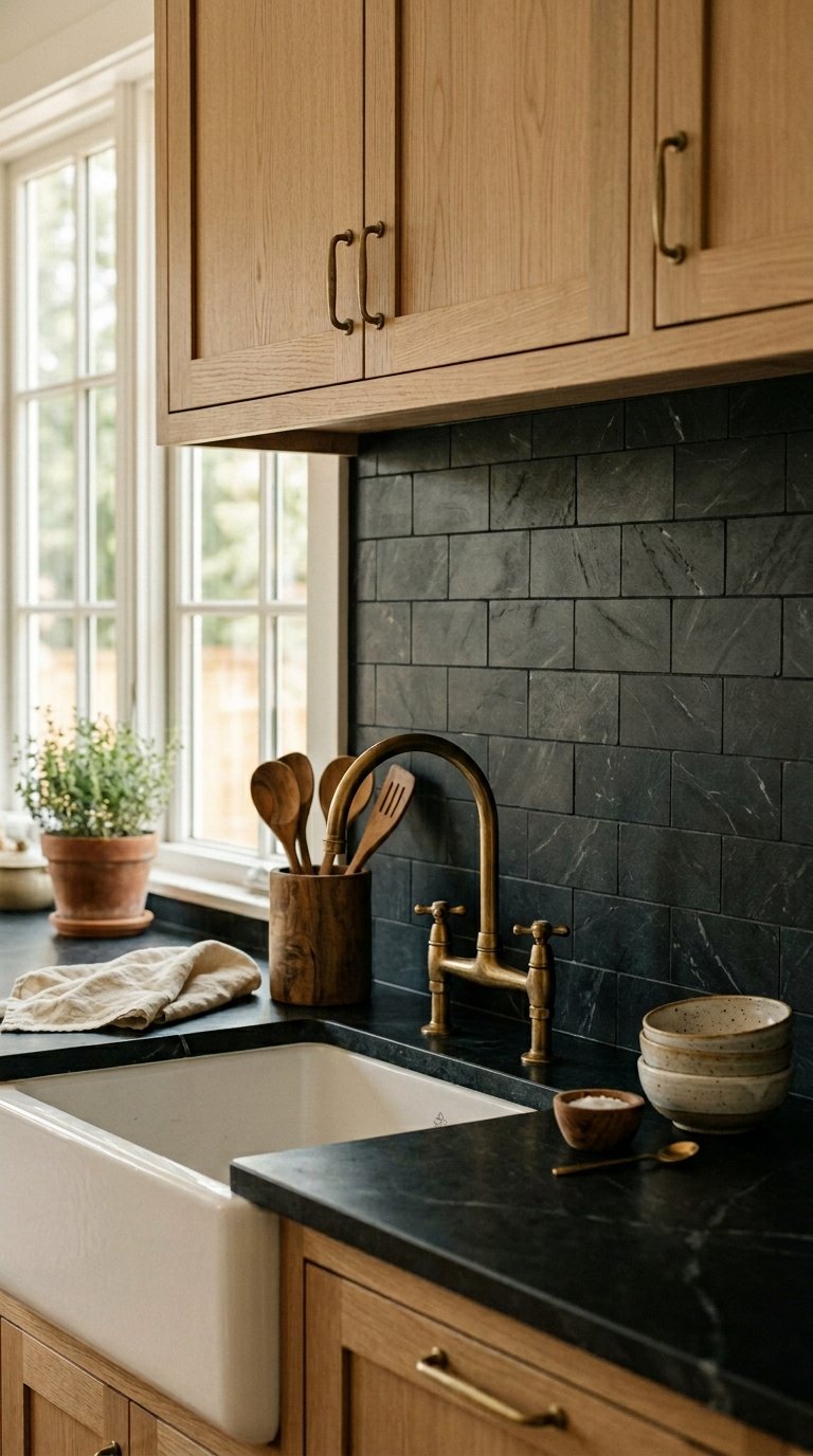 Black Soapstone Tile for a Natural, Matte Backsplash
