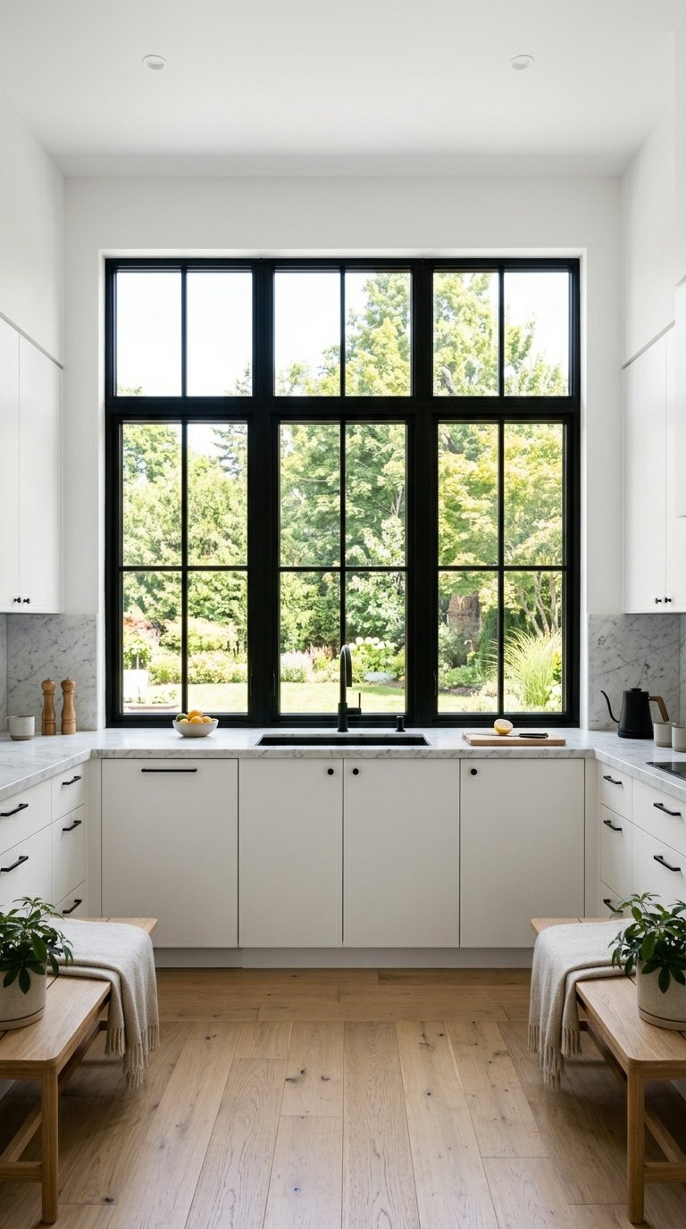 Black Window Frames for a Graphic, Modern Kitchen