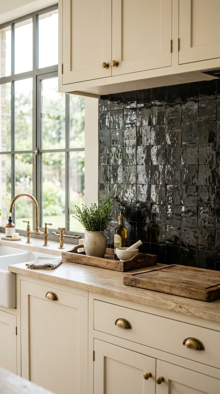 Black Zellige Tile for a Handmade, Reflective Backsplash