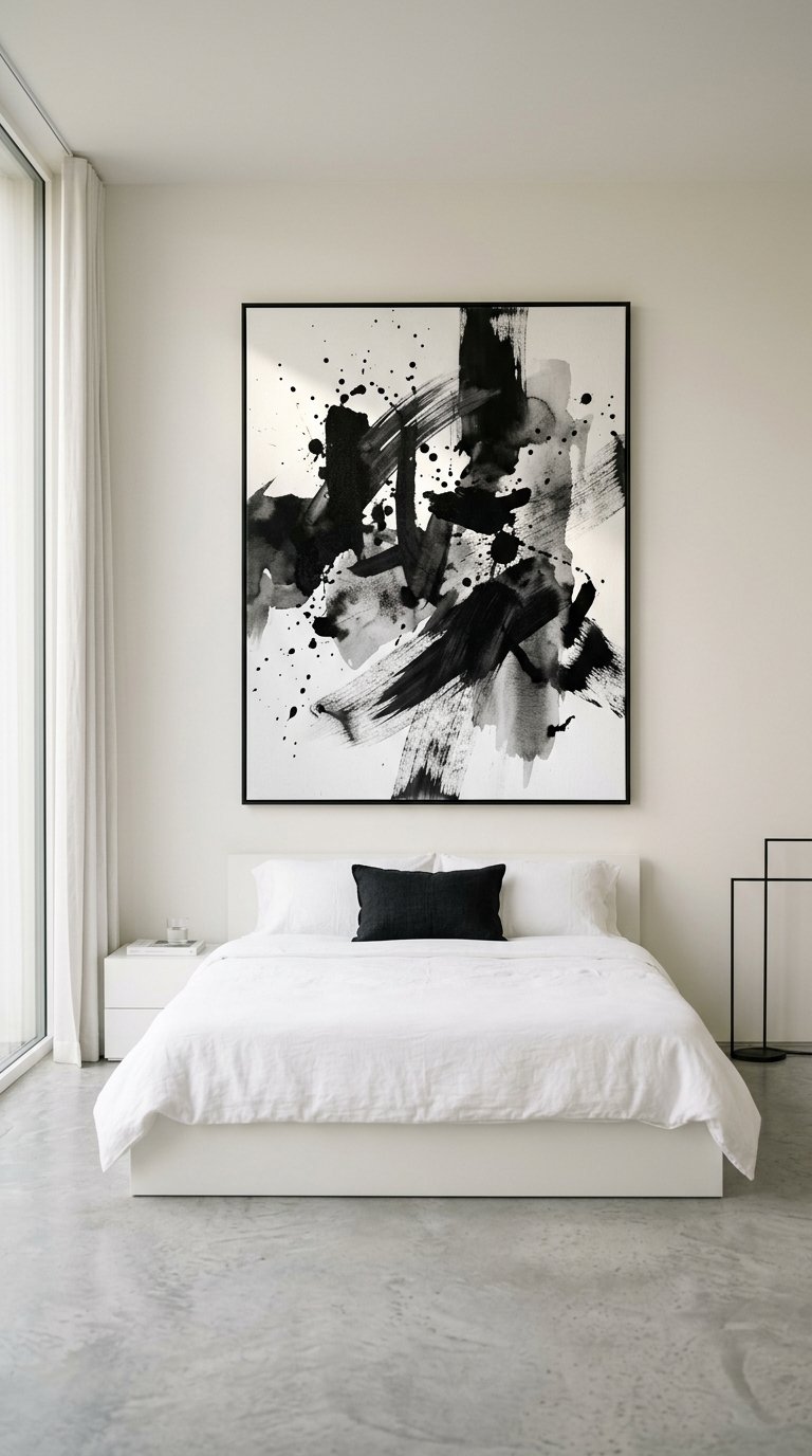 Black and White Abstract Art as the Room's Single Statement Piece