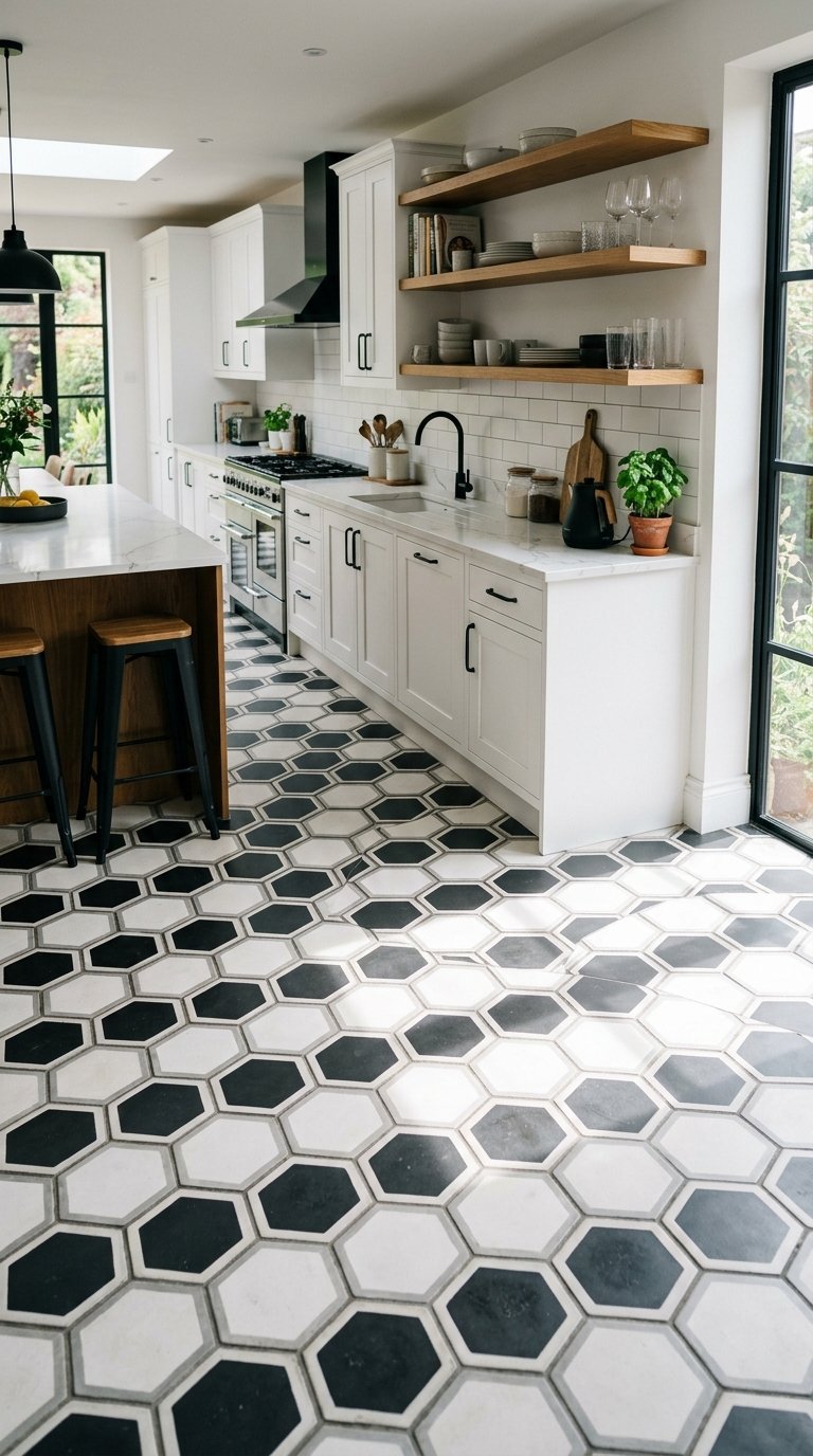 Black and White Hexagon Tile