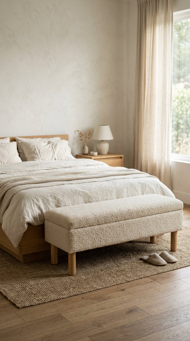 Boucle Bench for a Japandi or Minimalist Bedroom