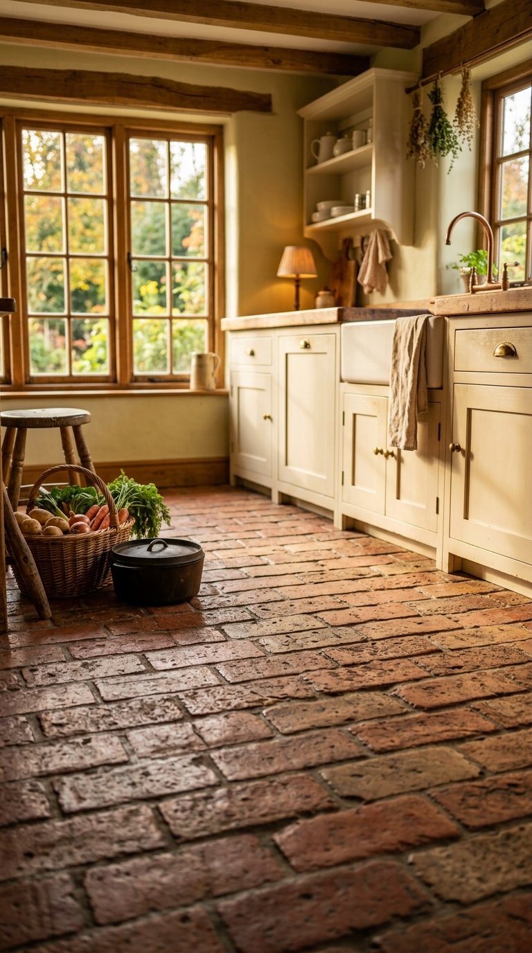 Brick Pavers as Kitchen Floor Tile