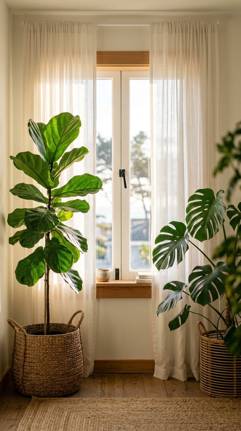 Bring in Tall Indoor Plants in Woven Baskets