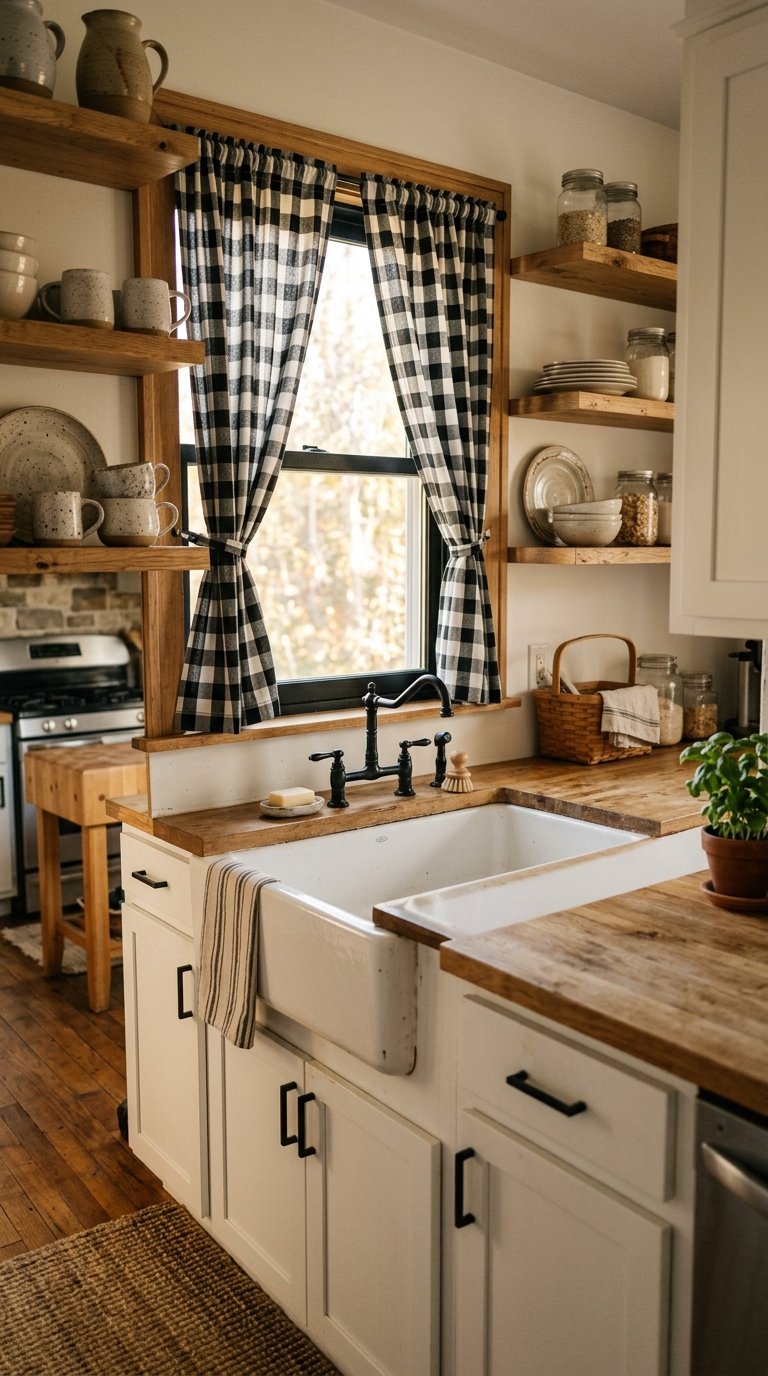 Buffalo Check Curtains for Farmhouse Kitchens