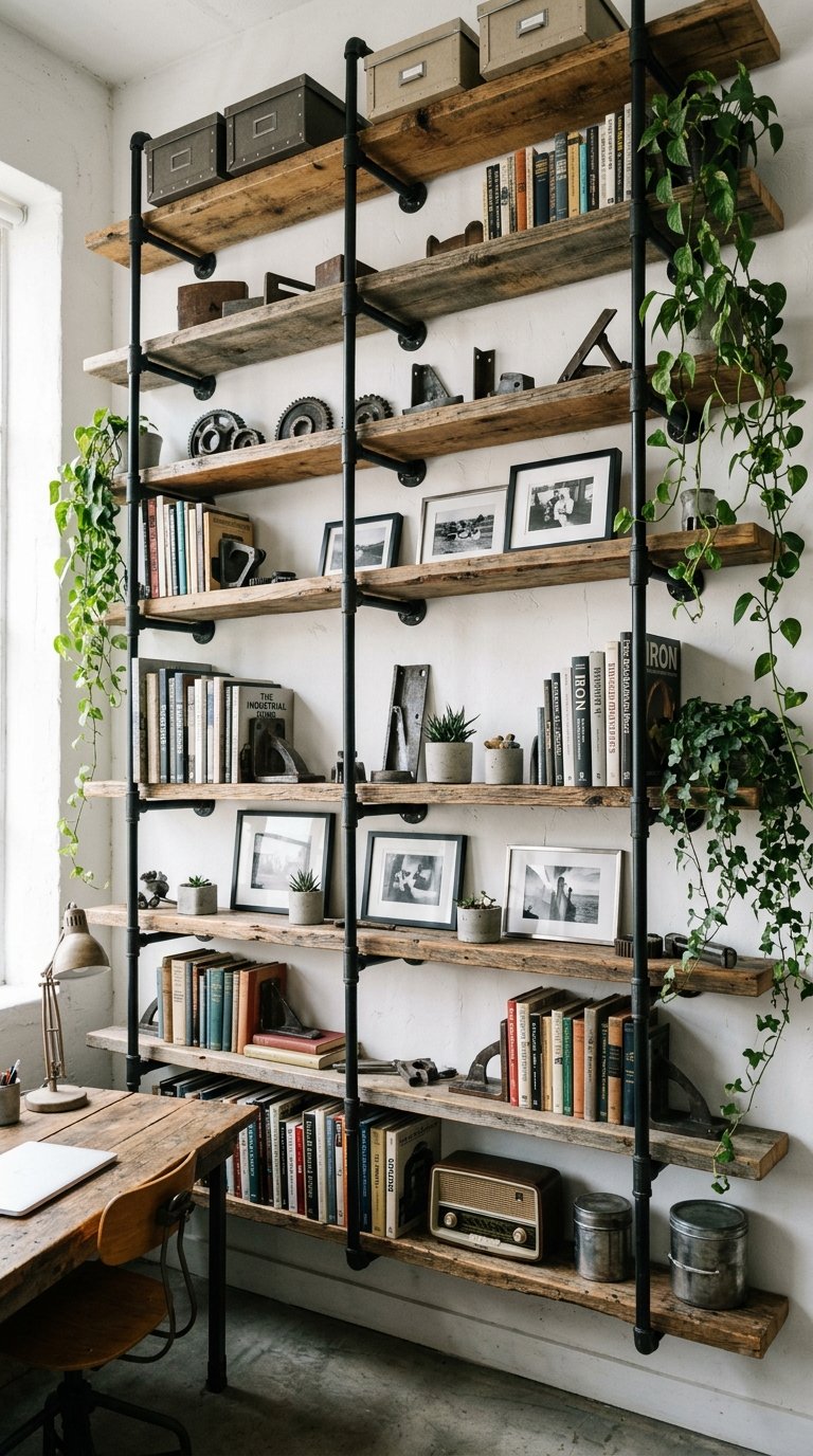 Build Shelving from Reclaimed Wood and Steel Pipe