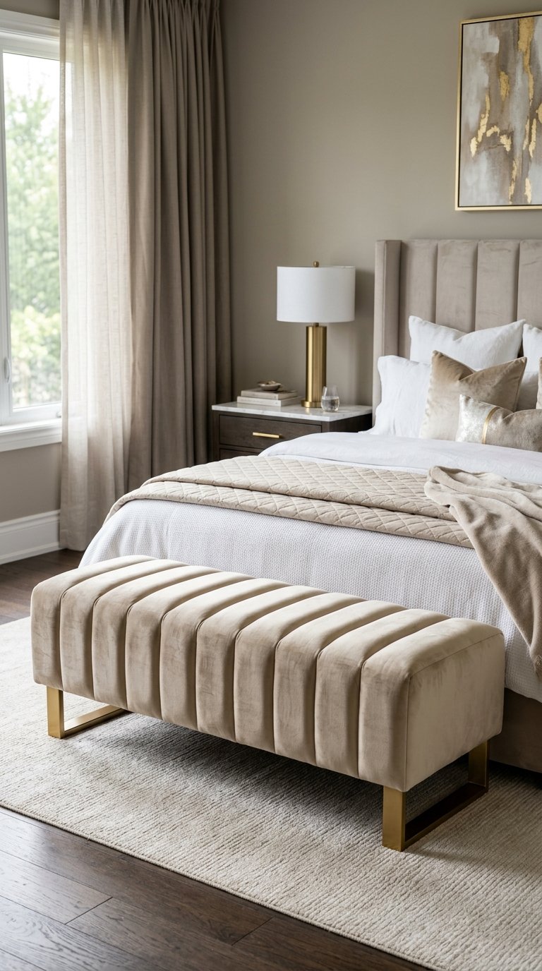 Channel-Tufted Bench for a Contemporary Glam Bedroom