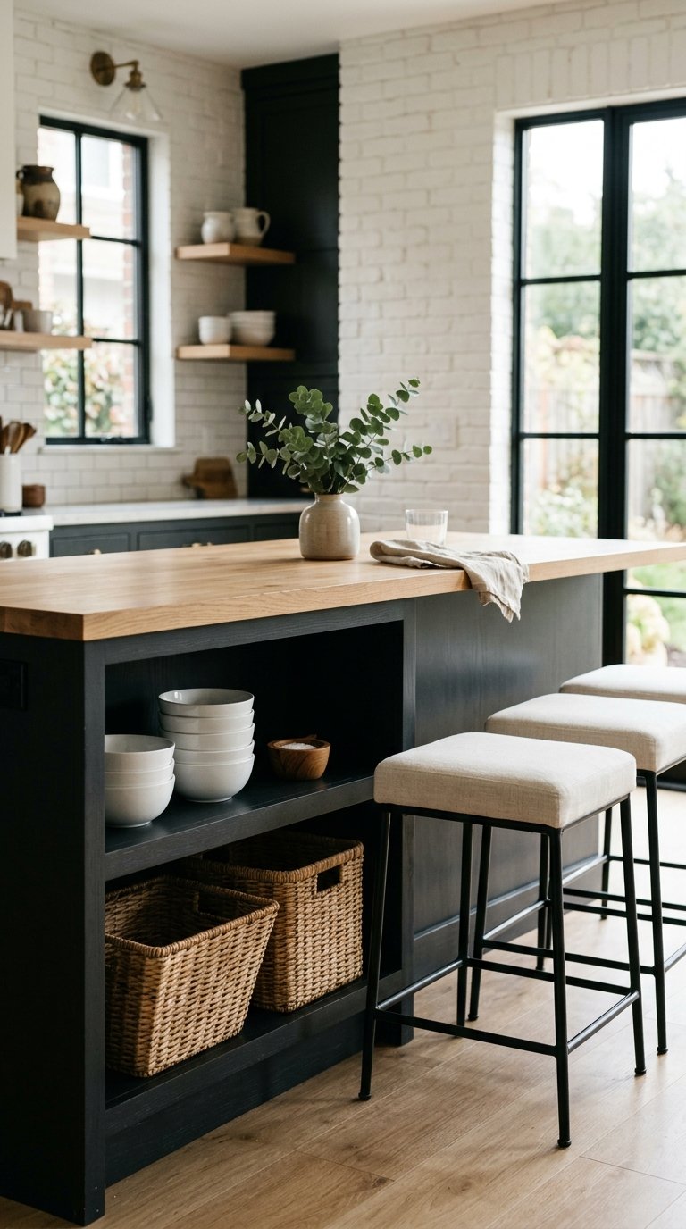 Charcoal Black Island With Open Lower Shelving
