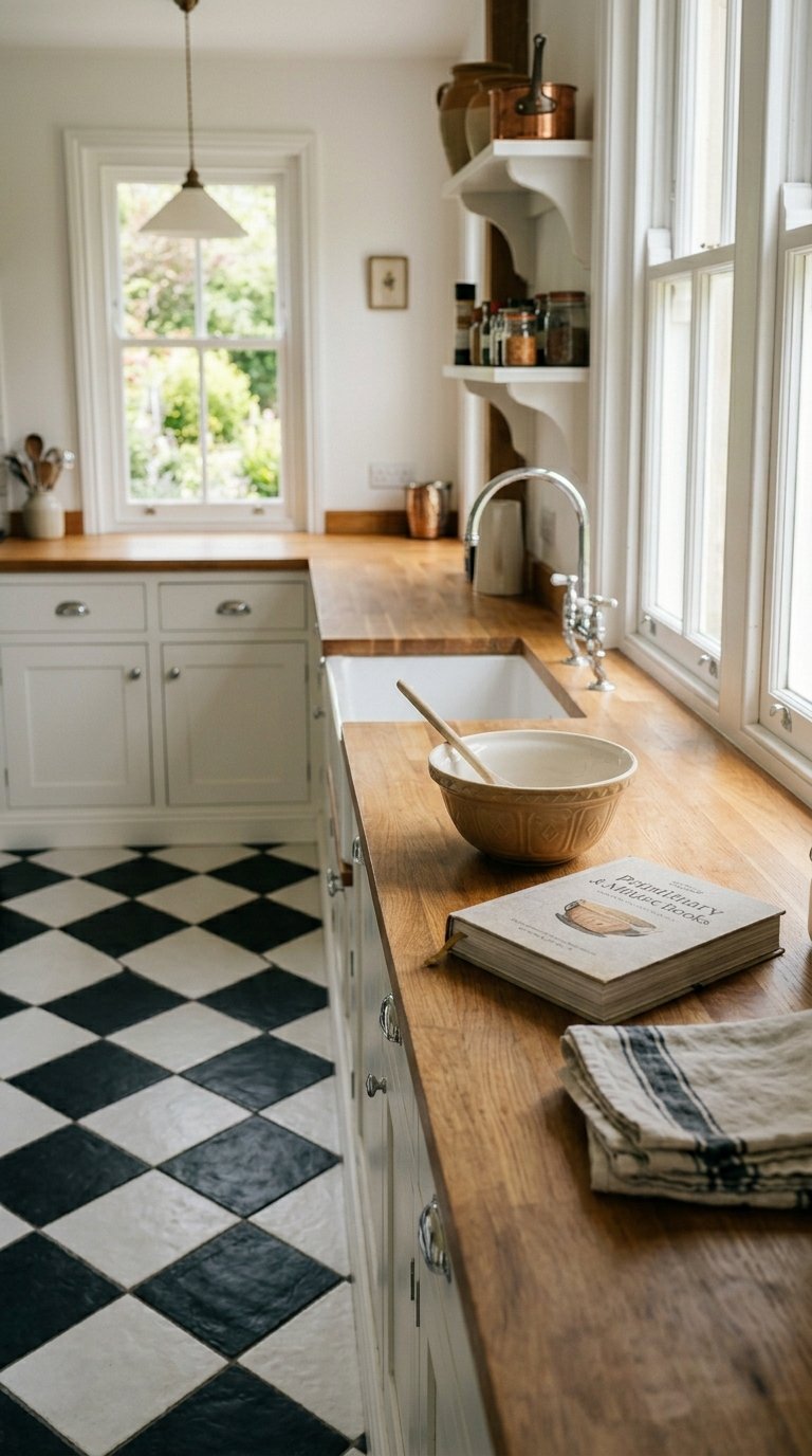 Checkerboard Floor Tile in Black and White