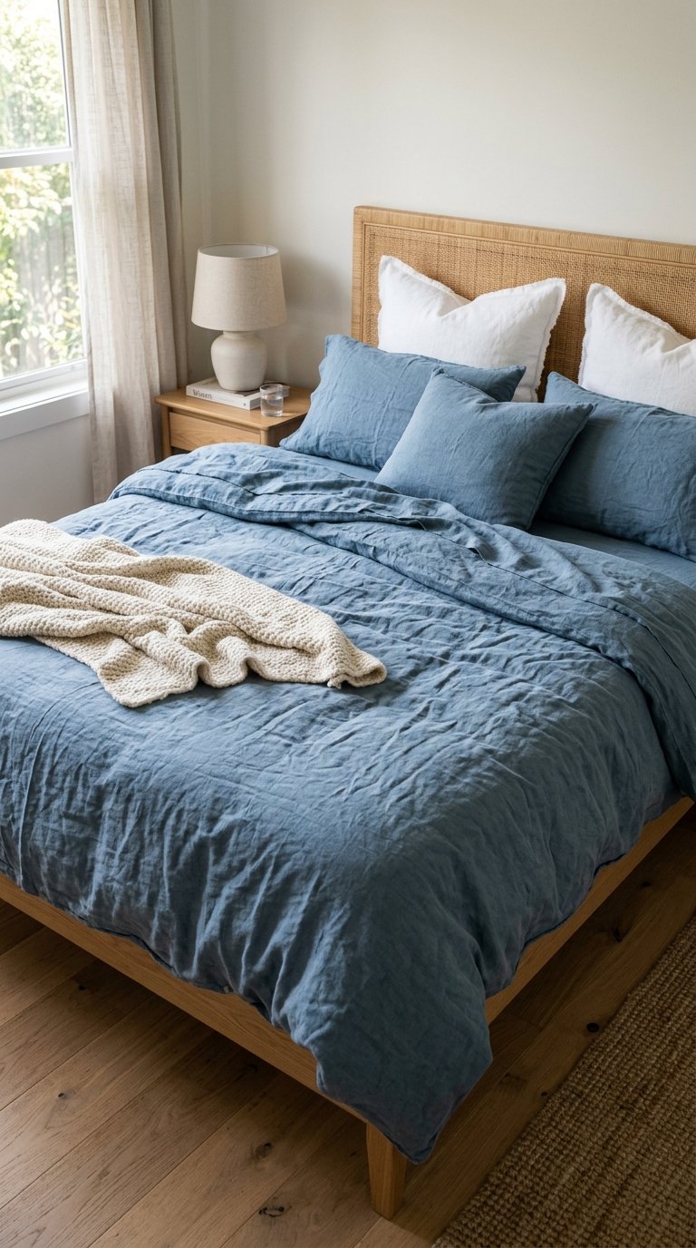 Choose Stonewashed Linen Bedding in White or Dusty Blue