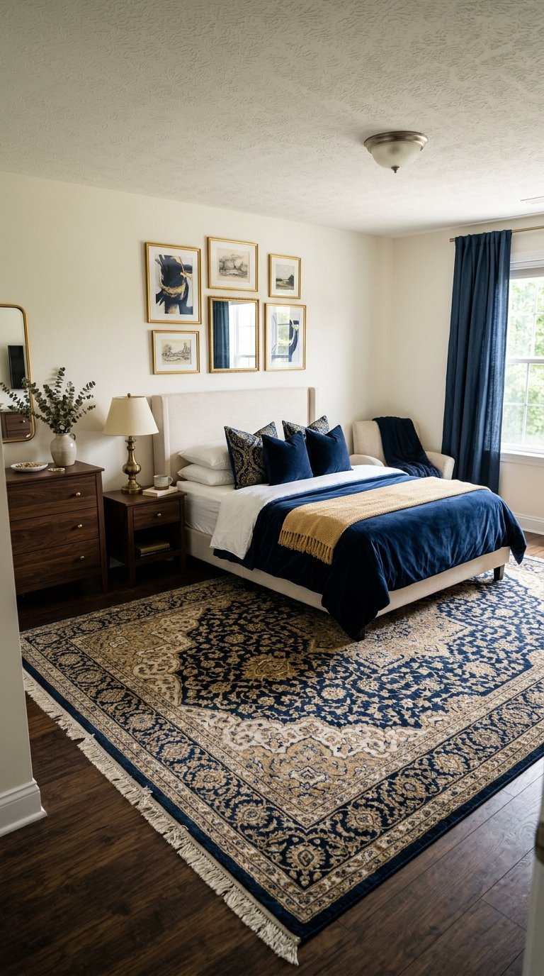 Choose a Blue and Gold Bedroom Rug as the Room's Anchor
