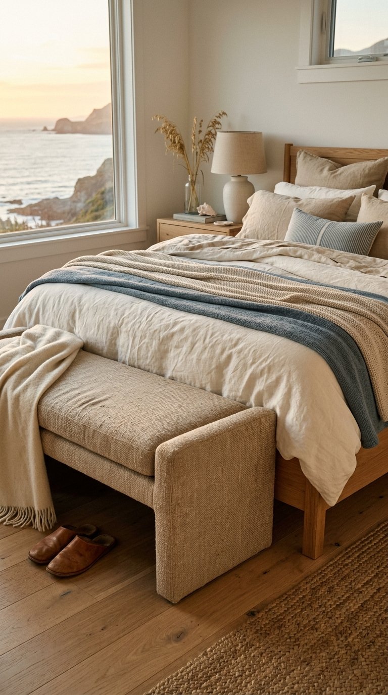 Choose a Linen-Upholstered Bench at the Foot of the Bed