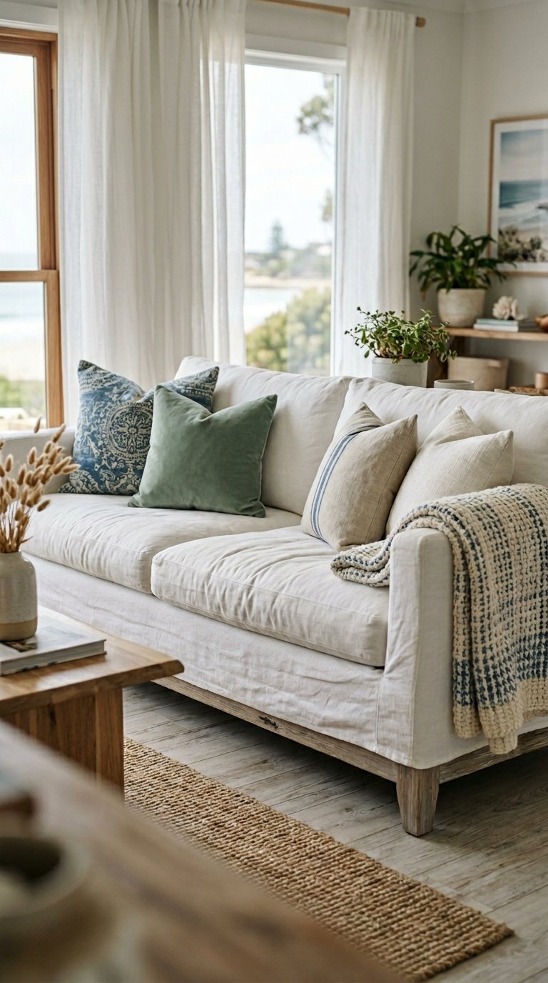 Choose a Slipcovered Sofa in White or Natural Linen