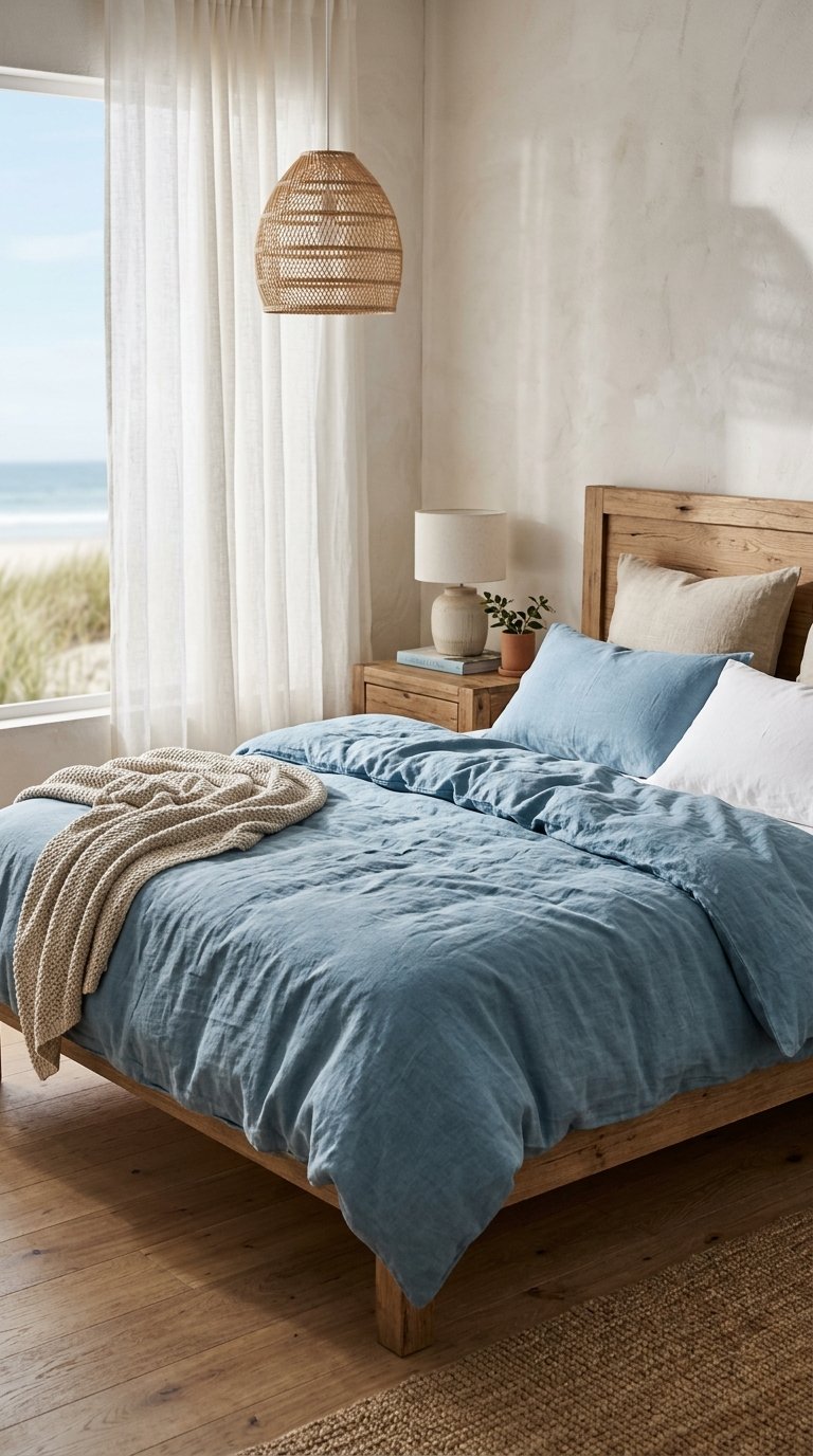 Choose a Washed Linen Duvet Cover in a Coastal Blue Tone