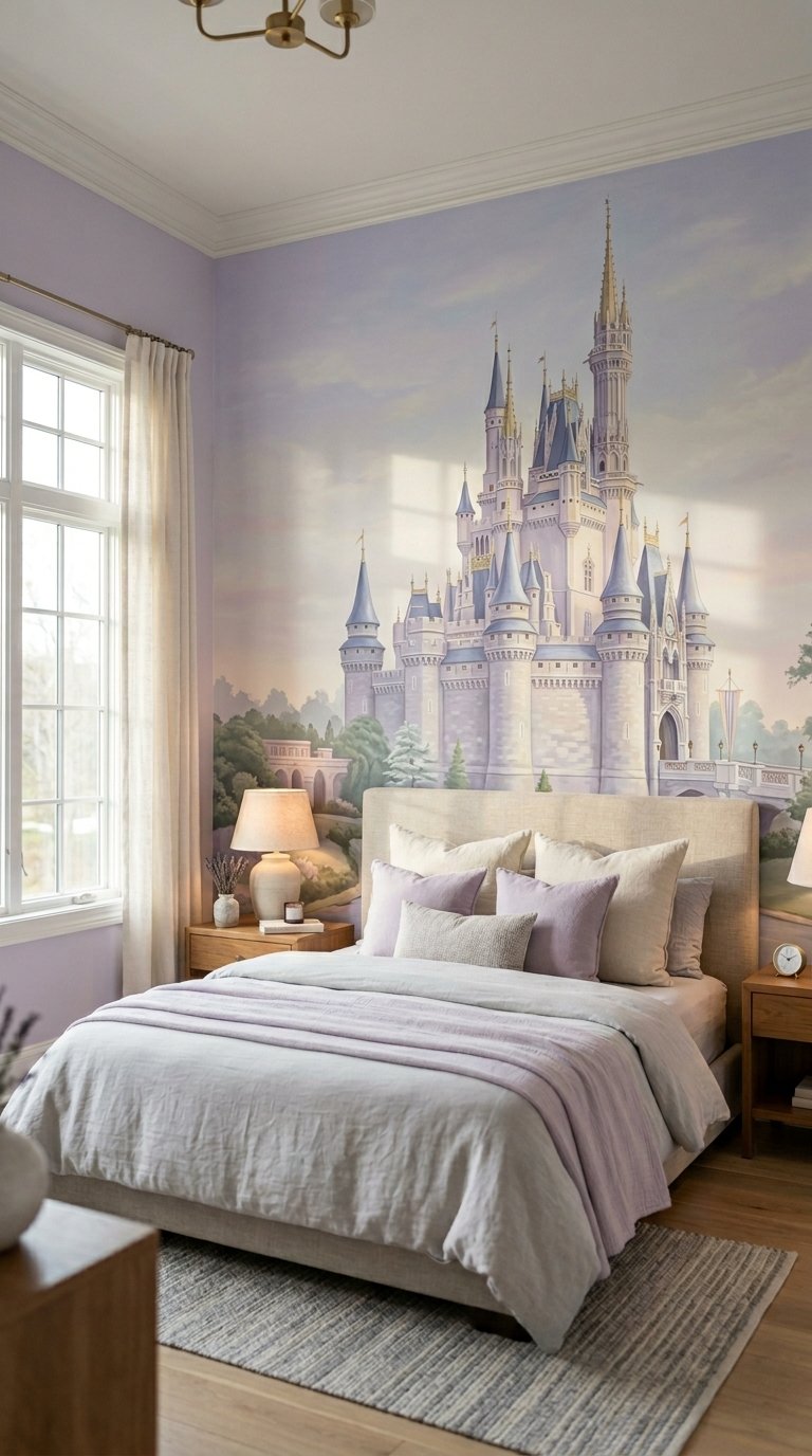 Cinderella Castle Mural Wall as the Room's Primary Focal Point