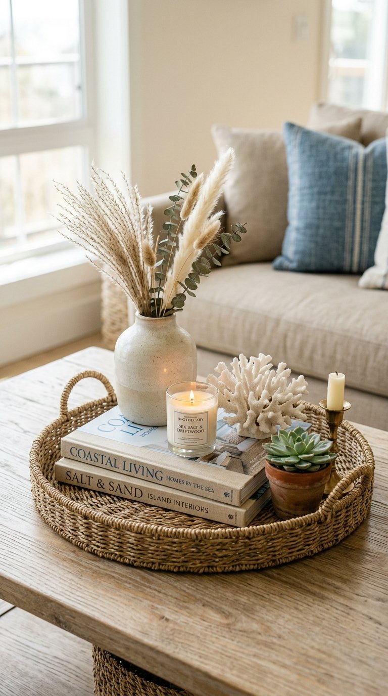 Style a Coastal Coffee Table Tray Display