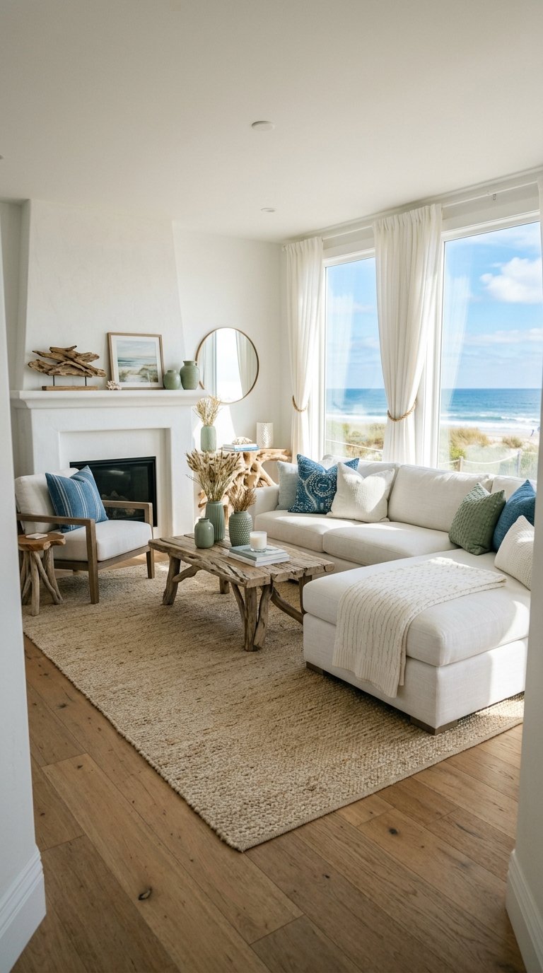 Use a Coastal Color Palette of Blue, White, Sand, and Sage