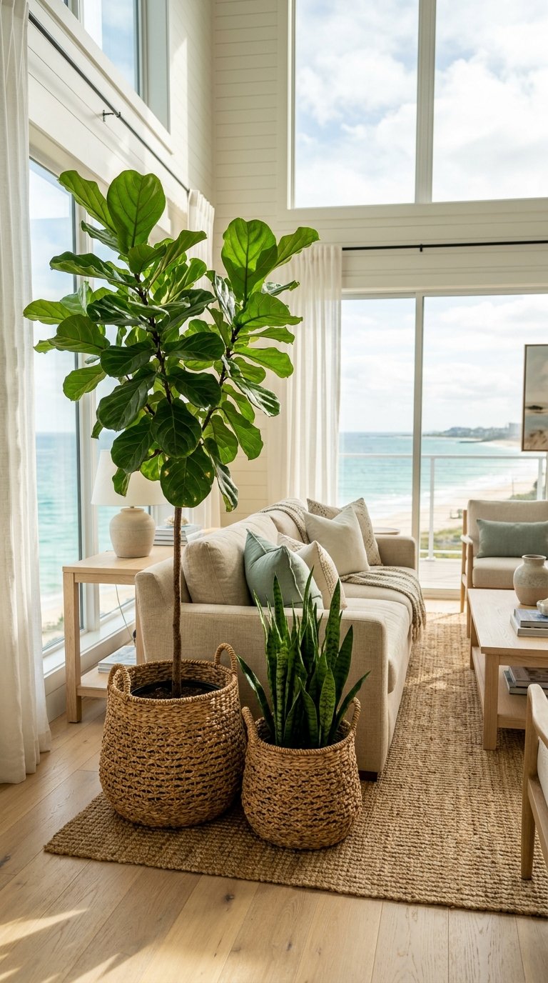 Place Tall Indoor Plants in Natural Woven Baskets