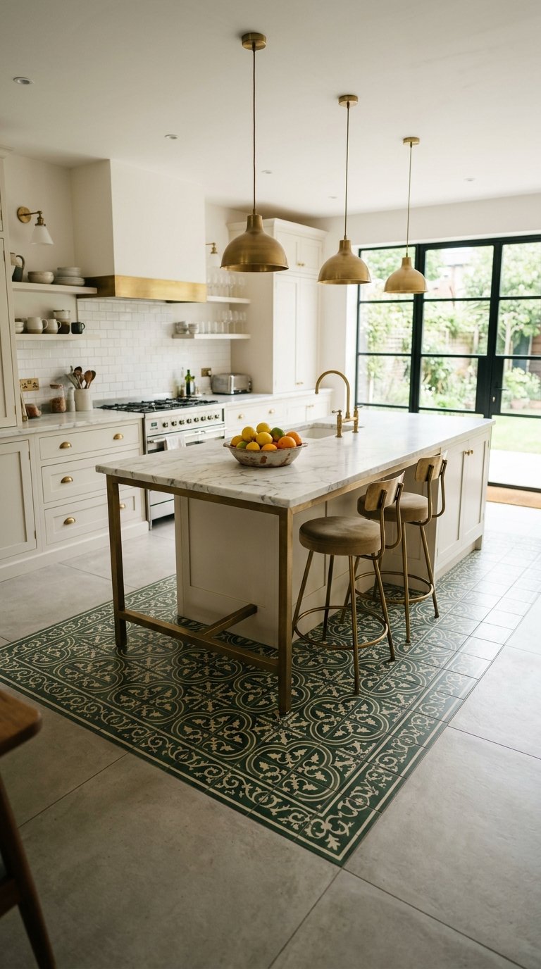 Cobalt Blue or Deep Green Patterned Tile as an Accent Zone