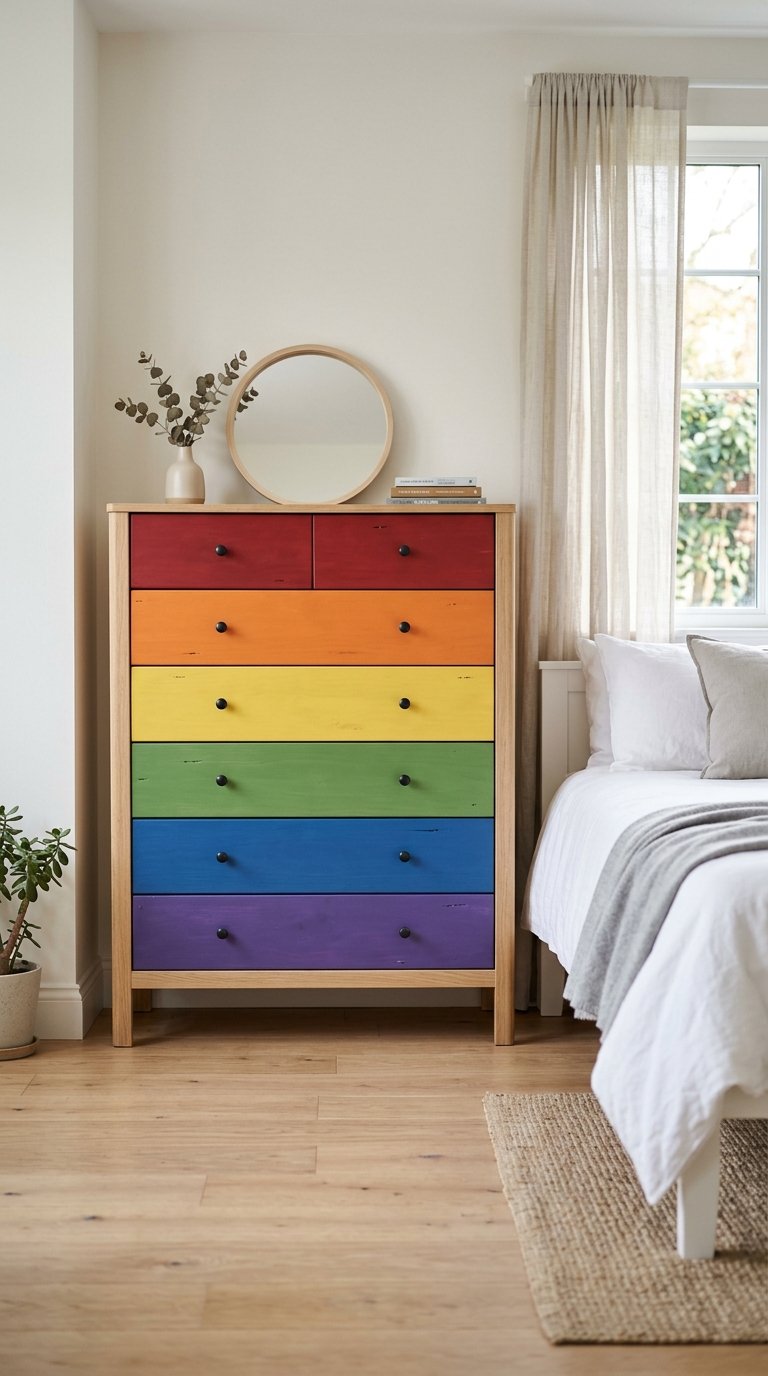 Color-Blocked Rainbow Dresser Drawers