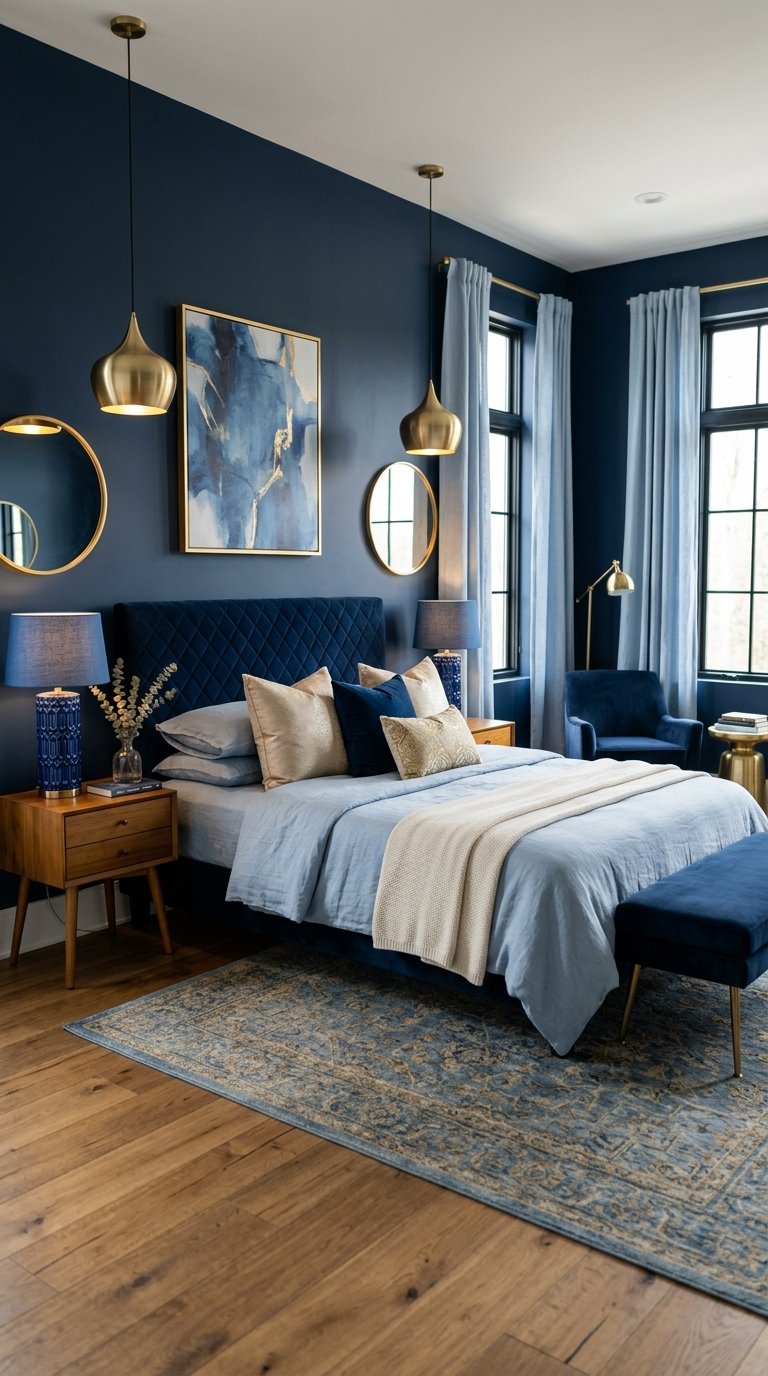 Combine All Three Blue Tones for a Layered Blue and Gold Scheme