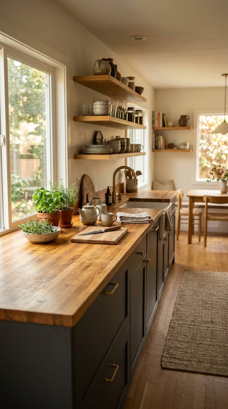 Combine Charcoal Cabinets With Butcher Block Countertops