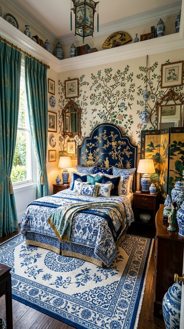 Combine Chinoiserie with Maximalist Layering for a Full Bedroom Scheme