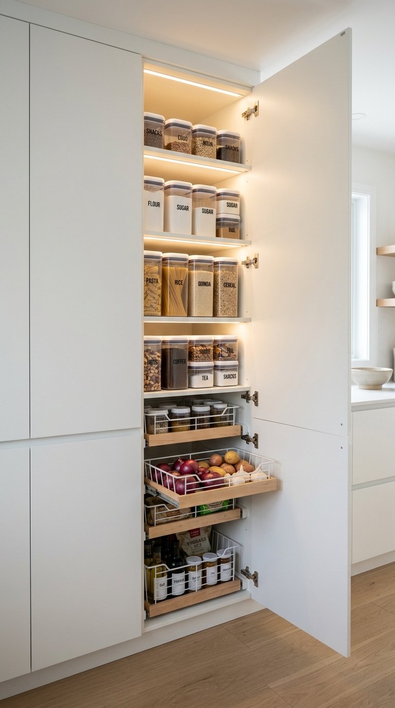Concealed Pantry Behind Full-Height Cabinet Doors